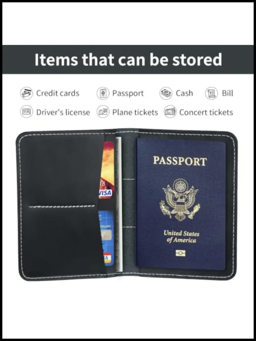 Genuine Leather Passport Holder with Card and Boarding Pass Slots